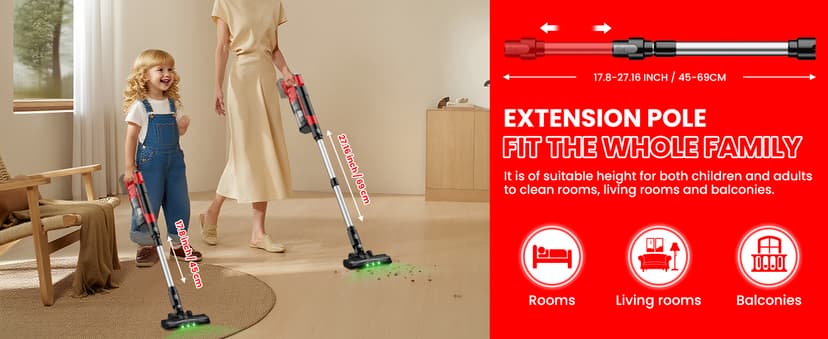 ZEXAPE Cordless Vacuum Cleaner for Milwaukee M18 Battery, 7-in-1 Lightweight Stick Vacuum with HEPA Filter, 35KPA Suction, 350W Brushless Motor, 3 Modes for Floor, Carpet, Car(Battery Not Included)