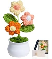 LAIDANLA Crochet Flower Potted, Pink Small Handmade Knitted Flowers Lilly of The Valley for Desk, Christmas Appreciation Birthday Gifts for Women Mom Sister Grandma Coworker Friend Teacher