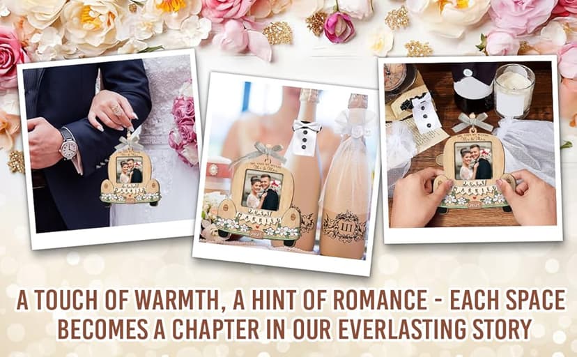 Just Married Personalized Christmas Ornaments - Wedding Gifts for Couples 2025, Bridal Shower Gift for Bride, Custom Wooden Ornaments with Picture, Newly Wed Gifts for The Couple Mr and Mrs Engagement