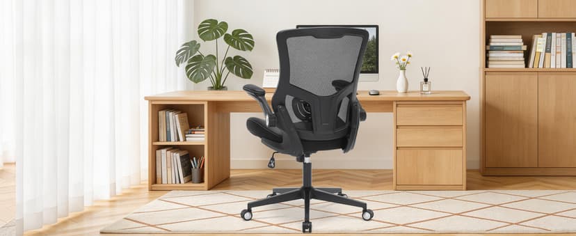 Office Chair, Ergonomic Desk Chair with Adjustable Lumbar Support, Breathable Mesh Computer Chair with Flip-up Armrests, 350lbs Comfy Swivel Task Chairs for Home Office, Black