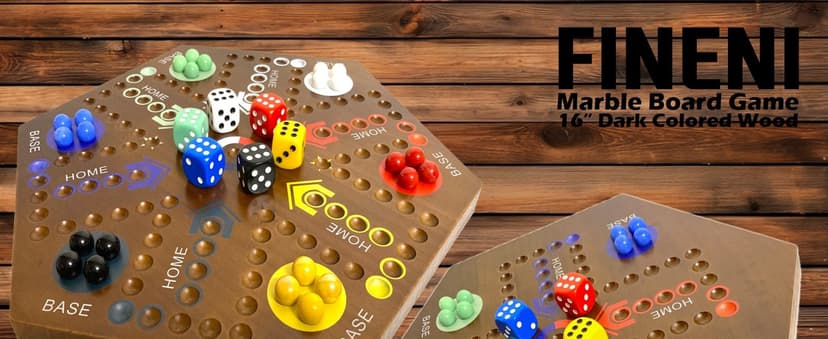 Wooden Board Games, Marble Board Game Original with Dual Sides Fast Track Board Game for 2 to 6 Players, Double Side Marble Game, 6 Colors 30 Marbles Set and 6 Color 6 Dice,Pouch (16" Dark)