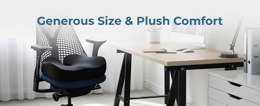 5 STARS UNITED Seat Cushion - Memory Foam Chair Cushion for Tailbone Pain Relief - Ergonomic Support for Coccyx, Sciatica & Butt - Office, Desk & Gaming Chair, Car Seat, Wheelchair, Airplane, Black