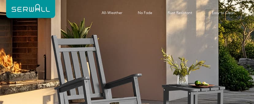SERWALL Outdoor Rocking Chair Set of 2, HDPE Rocking Chairs for Adult, All Weather Porch Rockers for Lawn Garden, Grey