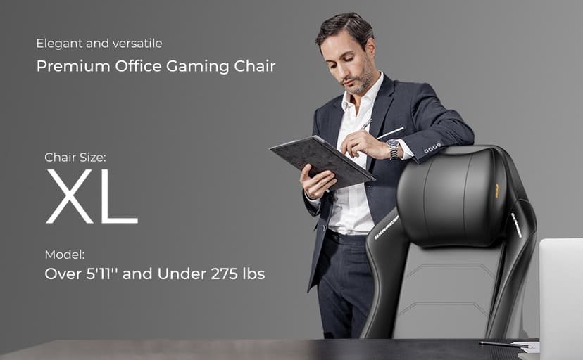 DXRacer Master XL Video Gaming Chairs for Adults, Ergonomic Reclining Computer Gaming Chair, Racing Style Height Adjustable (EPU Leatherette, Black Line)