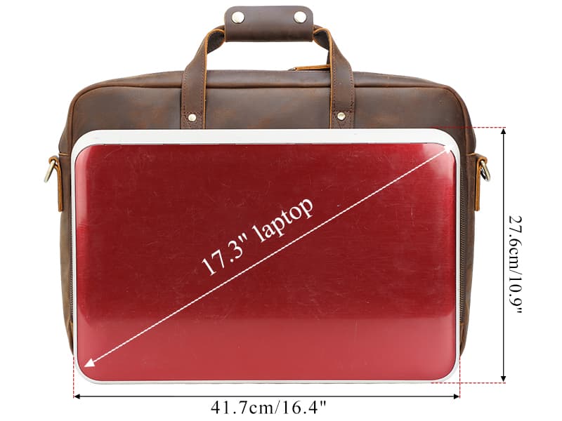 Masa Kawa Leather Briefcase for Men 17/15.6" Laptop Crossbody Shoulder Messenger Bag Business Travel Work Attache Case