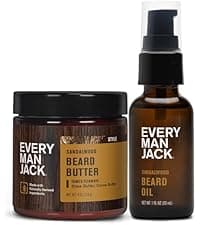 Every Man Jack Beard Essentials Gift Set for Men – Complete Routine with 5 Full-Size Essentials – Sandalwood Scent - Beard & Face Wash, Lotion, Oil, Butter & Comb