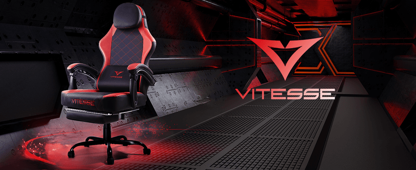 VITESSE Ergonomic Video Gaming Chair for Adults, 400 lbs PC Computer Chair, Racing Office Chair, Silla Gamer Height Adjustable Swivel Chair with Lumbar Vibration Support and Headrest(Red)