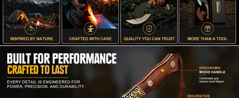 High carbon steel kitchen axe for meat cutting. Ideal for outdoor BBQ & camping. Premium birthday gift box for men & dad Topfeel Hand Forged Meat Cleaver,6.2" Viking Knife with Sheath gift for men B0FVSNSCRK
