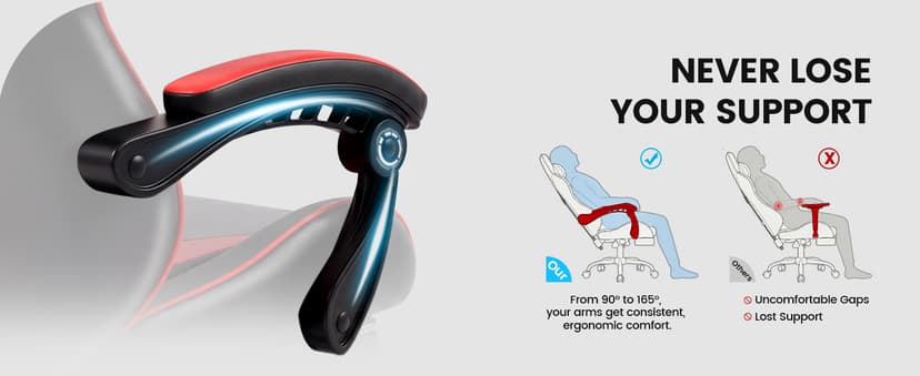 Gaming Chair, Ergonomic Computer Chair with Footrest and Lumbar Support, Height Adjustable Office Chair with 360° Swivel Seat and Headrest (Red & Black)