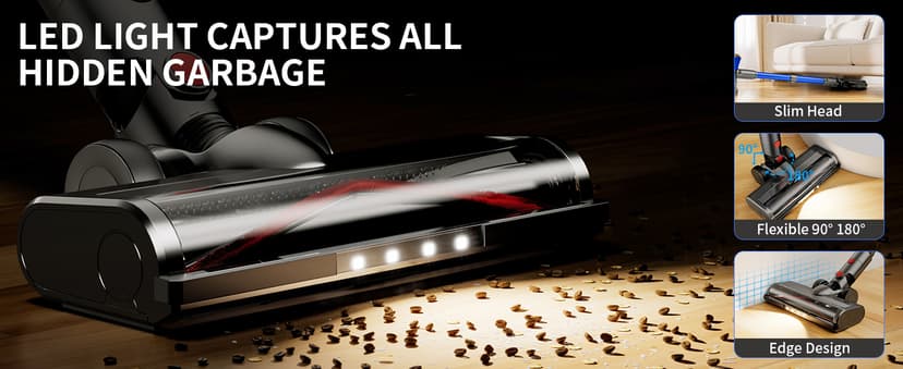 MBYULO Cordless Vacuum Cleaner, 580W 50Kpa Powerful Stick Vacuum, Up to 70Mins Rechargeable Battery, Vacuum Cleaners for Home Anti-Tangled Lightweight Handheld for Hardwood Floor, Carpets, Pet Hair