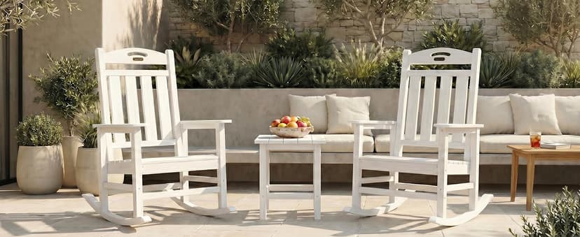 Oversized Outdoor Rocking Chair, HDPE All Weather Resistant Patio Rocking Chair, High Back Porch Rocking Chair, 380lbs Weight Capacity, Dark Grey
