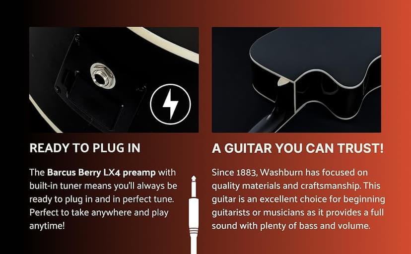 Washburn WA90CE Acoustic-Electric Guitar Kit – Dreadnought Cutaway, Built-In Tuner, Okoume Body – Perfect Holiday Gift for Adults, Beginners, Musicians & Live Performance