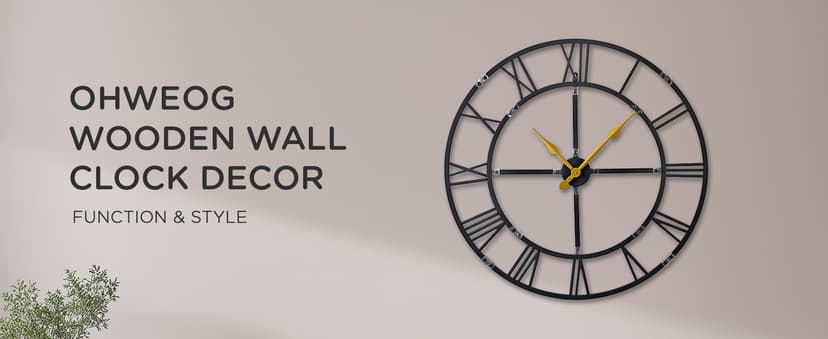 Ohweog Large Wall Clock for Living Room Decor – 32 Inch Silent Non-Ticking Modern Farmhouse Wall Clock, Oversized Decorative Metal Roman Numeral Clock, Black