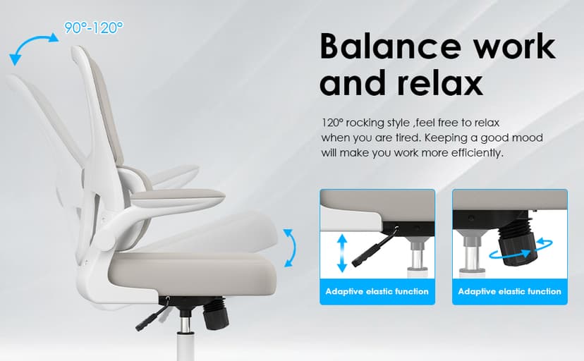 Soohow Office Chair, Mesh Ergonomic Office Chair with Lumbar Support, Comfy Computer Desk Chair with Flip Armrest Rolling Wheels for Home Study Room Office, White & Khaki