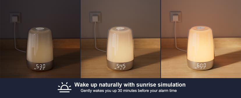 winshine Touch Wake Up Night Light with Sunrise Simulation Alarm Clock, 3 Ways Dimmable Warm White Bedside Lamp for Kid Bedrooms RGB Ambient Table Nightstand Light,Sleep Aid Snooze Timer Mode