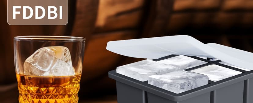 Large Ice Cube Tray for Whiskey: FDDBI Silicone Ice Cube Trays with Lid - 2Pack Big Square Old Fashioned Ice Cube Maker for Cocktail - 2inch Huge Cubed Ice Trays for Whisky