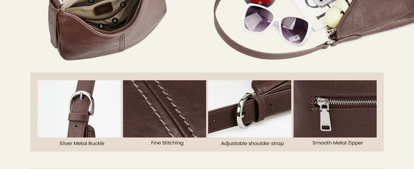 befen Genuine Leather Hobo Bags for Women, Top Grain Real Leather Women's Shoulder Bag Handbags Purses with Adjustable Strap