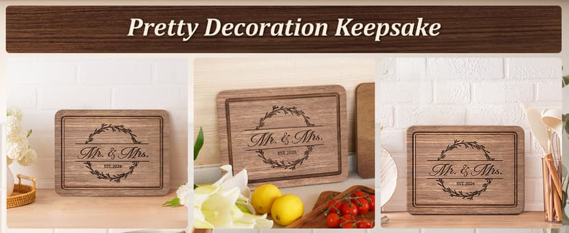Engraved with "Mr. and Mrs. EST. 2026"- Mr and Mrs/Wedding/Engagement Gift for Newlyweds Bride and Groom, 11" L x 8.5" W Craftique Wedding Gifts for Couples 2026, Bridal Shower Gifts-Cutting Board B0FQ579CB9