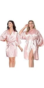 EPLAZA Women's One Size Silver Rhinestones Bride Bridesmaid Short Satin Robes for Wedding Party Getting Ready