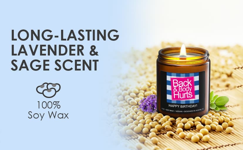 Funny Happy Birthday Candle, Unique Happy Birthday Gifts for Women and Men, Fun Gift Ideas for 30th, 40th, 50th and 60th Birthdays, Back and Body Hurts Candle, Long-Lasting Scent, Gift-Ready
