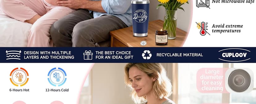 Pregnancy Gifts for New Parents, Mommy and Daddy 20Oz Tumbler Set, Cool Gifts Set Ideas for Couples,First Time Moms Dad to Be, New Parents on Mother's Day Father's Day Christmas Gift(Pink & Navy Blue)