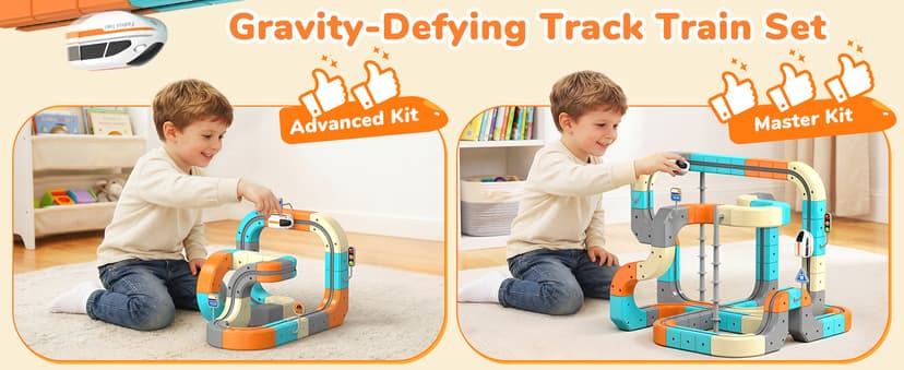 Electric Train Set 3D Flexible Race Track for Kids 3 4 5 6 7 8 Years Old, 124 Pcs Gravity-Defying Rail Building Toys with Motorized Car, STEM Learning Toy Gift for Toddlers Birthday