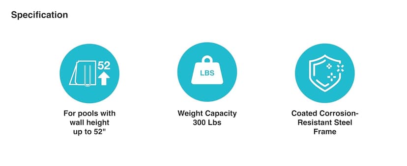 Intex 28067E Steel Frame 52" Pool Entry Step Ladder with Secure Non-Slip Steps for Above Ground Outdoor Swimming Pools, Silver