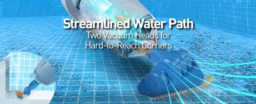 KOKIDO Rechargeable Handheld Hot Tub Spa Pool Vacuum, IPX8, Aluminum Pole and 2 Brush Heads, Cordless, Ideal for Light-Duty Spot Cleaning Spas and Small Pools up to 20ft, 60-min, Sand and Debris XV110