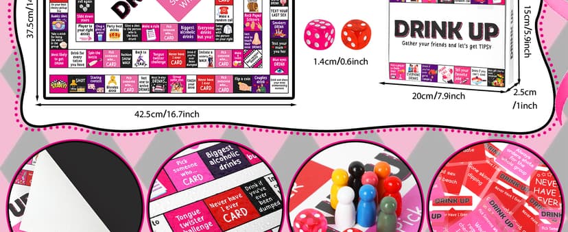 Drinking Board Games for Adults Waterproof Rubber Mat Drink Up Board Games Adult Tipsy Funny Party Interactive Drinking Games Ideal for Game Night Birthday Party Play, Age 21+, 2-8 Players