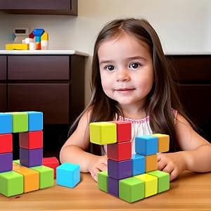 Sensory & Montessori Toys for Boys & Girls 1 2 3 Years Old, Toddler Travel Toys, Magnet Toys for Kids Birthday Gifts (12 PCS) Magnetic Building Blocks Large, 1.65 inch Stacking Cubes for Toddlers B0CHJTD1FS