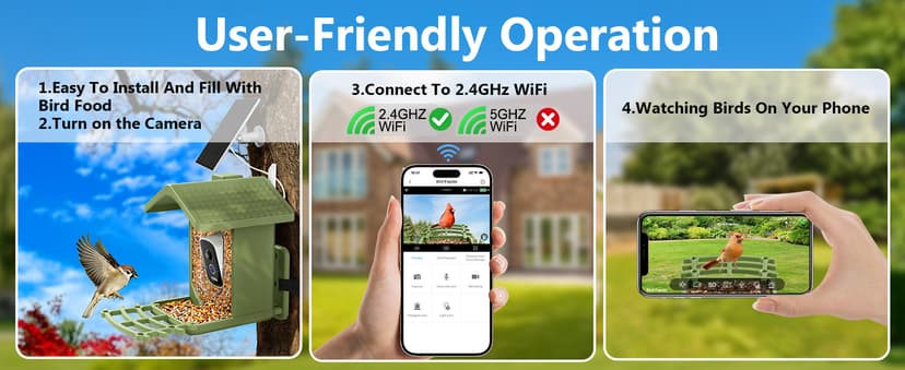 Smart Bird Feeder with Camera Solar Powered, AI Birds Species Identification, 2.5K HD Video Bird House with Camera for Outside, Weatherproof Design Ideal Gifts for Christmas, Bird Lovers, Green