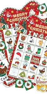 39Pcs Christmas Bingo Game for Kids Adults 24 Players Bingo Cards Christmas Games with Reward Stickers Xmas Activities Family Party Game