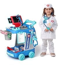 Kids Doctor Playset with Cart, Costume & Stethoscope, Role Play, Pretend Play Medical Toys, Birthday Gift Liberry Toddlers Doctor Kit Toy for Girls Boys Ages 2 3 4 5, Blue B0BYNC6XMQ