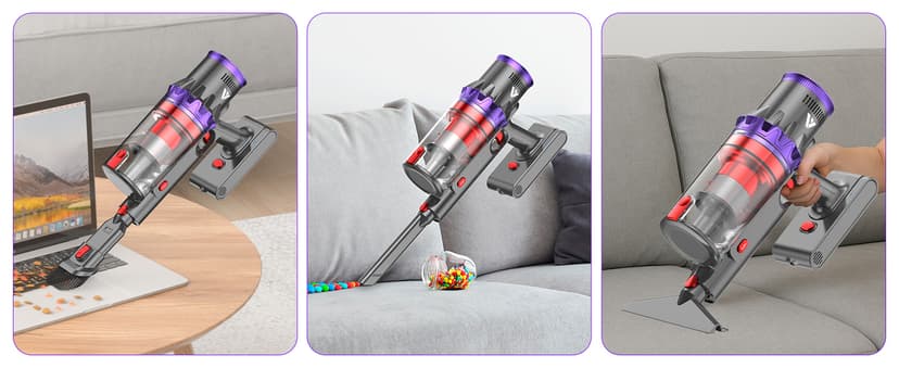 Coovy SU7 Cordless Vacuum Cleaner 580W 50Kpa 80 Minutes Runtime Stick Vacuum with Touch Screen Anti-Tangle Wireless Powerful Lightweight LED Vac for Home Pet Hair Carpet Hardwood, Gold