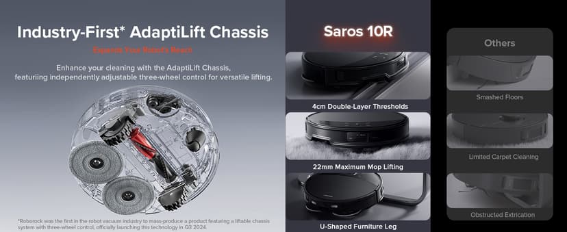 roborock Saros 10R Robot Vacuum and Mop, 22,000 Pa Suction, Zero-Tangling, 3.14’’ Ultra Slim, FlexiArm Riser Technology for Carpet & Floor, Corner & Edge Cleaning, Self-Emptying, Hot Air Drying, Black