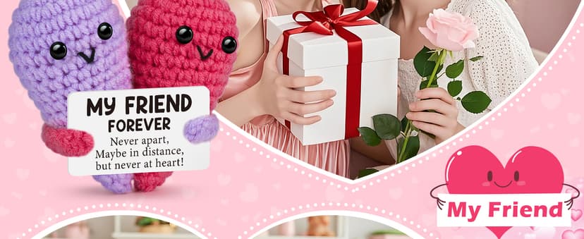 Funny Crochet Love Gifts for My Forever Best Friend,Birthday Gifts for Women Friendship,Small Cute Handmade Knitted Stuff Heart,Unique Christmas White Elephant Gift Ideas for Friends Female Bestie BFF