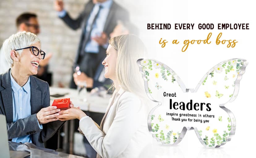 Boss Christmas Gifts, Boss Lady Gifts for Women, 5x3.8x0.5 Inch Butterfly Acrylic Plaque Decor, Birthday Retirement Leaving Going Away Boss Day Christmas Gift for Female Boss Leaders Manager