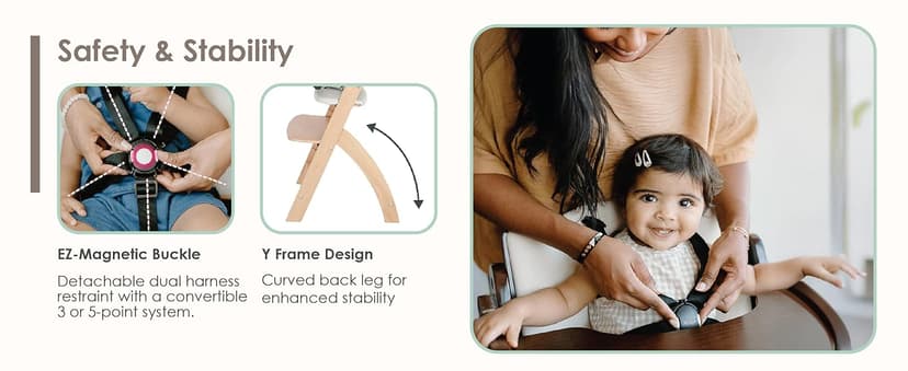 Abiie Beyond Junior Wooden High Chair for Babies and Toddlers - Convertible 3-in-1 Baby Highchair with Removable Tray - 6 Months to 250 Lb - Water Resistant - Natural Wood/Dove Grey Cushion