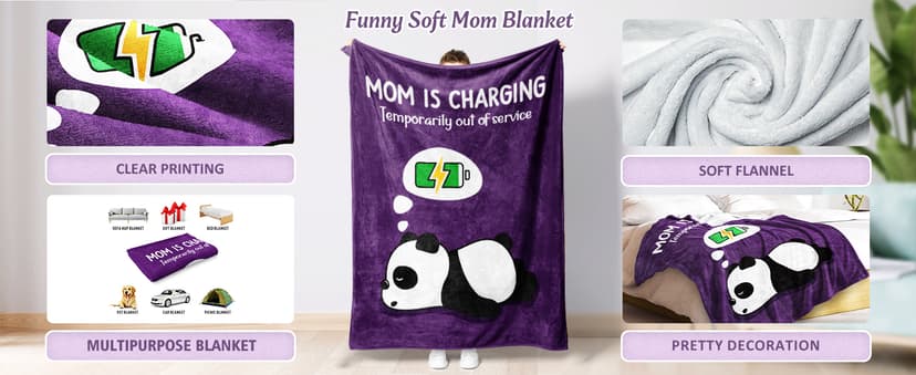 Craftique Gifts for Mom Birthday Christmas- Funny Soft Mom is Charging Blanket- New Moms Gifts for Women, Practical Blanket Throw for Napping Travel, 60”×50”