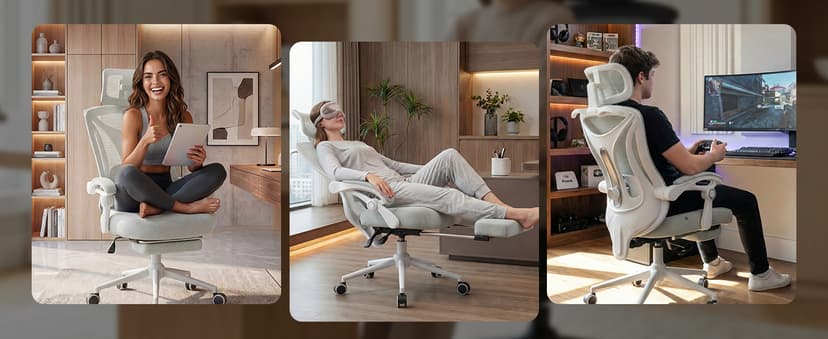 Ergonomic Office Chair with Footrest - Adjustable Lumbar Support & Headrest, 90-160° Reclining Mesh Back Computer Chair - Home Office/Gaming, 350lbs Capacity