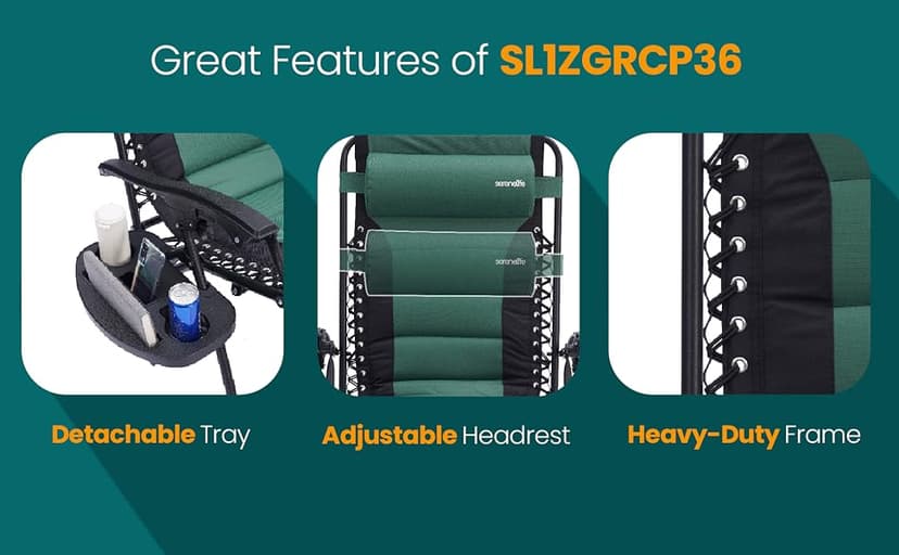 SereneLife Oversized Padded Zero Gravity Lounge Chair, Foldable Outdoor Patio Recliner, Anti Gravity Lawn Recliner with Cup Holder and Side Table for Backyard, Camping, Beach or Outdoor Relaxation