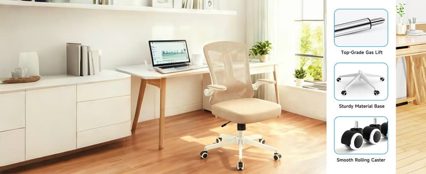 Ergonomic Office Chair with Lumbar Support, High Back Mesh Desk Chair with Flip-Up Arms, Adjustable Computer Task Chair, Khaki
