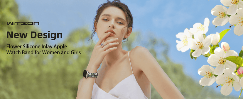 Witzon Floral Band Compatible with Apple Watch Bands For Women 40mm 41mm 38mm 42mm 44mm 45mm 46mm 49mm, Engraved Cute Flower Silicone Dressy Strap for iWatch Series 11 10 9 8 7 6 5 4 3 2 SE Ultra