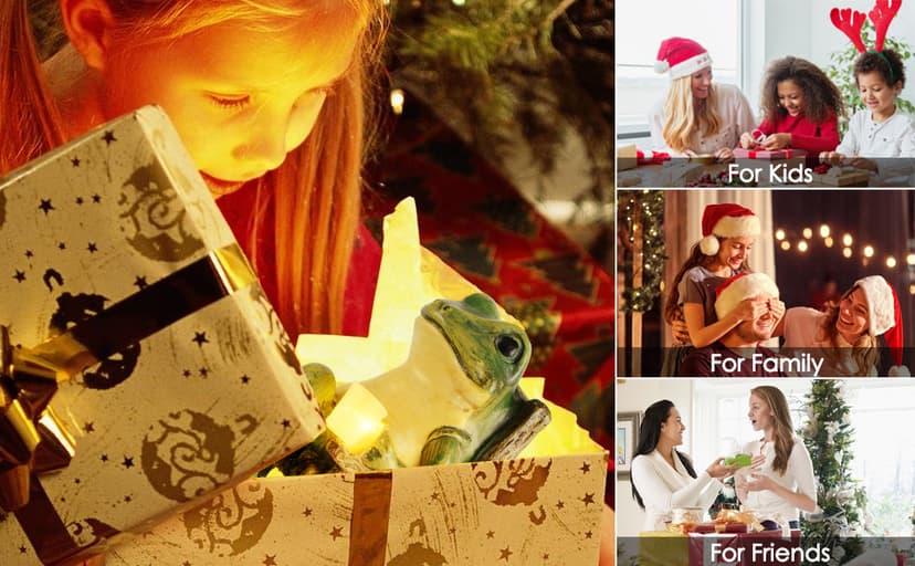 Miniature Frog Garden Statue Gifts Christmas Decorations Fairy Garden Accessories Outdoor Lights Solar Garden Frog Decor Art Housewarming Gift for Patio,Yard,Lawn Ornament,3.89"x2.36"x3.93