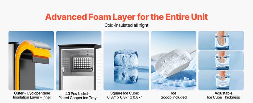 VEVOR Under Counter Ice Maker, 80 Lbs/Day Stainless Steel Built-in Ice Makers Machine with Drain Pump Reversible Door, 26lbs Storage Freestanding Ice Maker for Commercial Home Kitchen