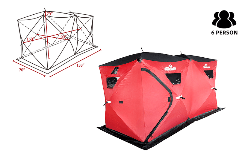THUNDERBAY Ice Cube Series Pop-Up Hub-Style Ice Fishing Shelter, 68-112 Square Feet of Fishable Area, Portable 6-8 Person Ice Shanty