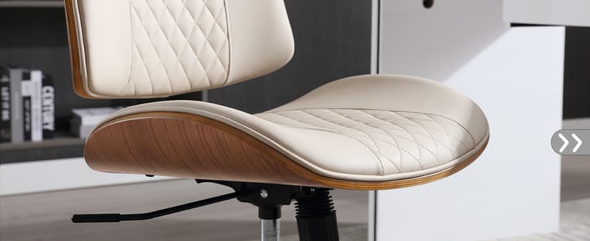 Home Office Chair No Arms with Wheels, Adjustable Height Small Desk Chair, PU Leather Mid Back 360 Swivel Computer Chair, Armless Modern Walnut Chair for Office, Reading Meeting Room(Beige)
