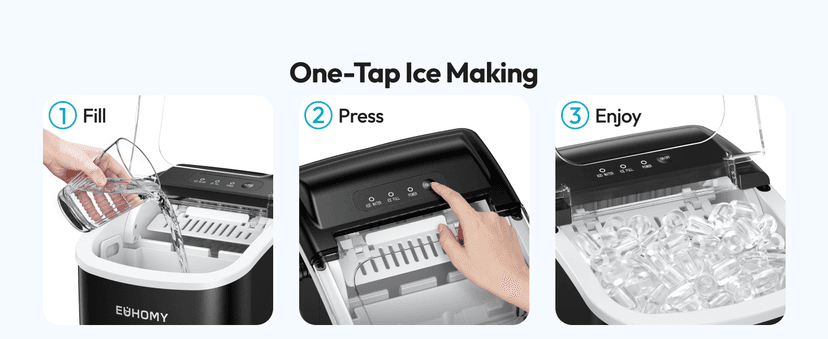 EUHOMY Countertop Ice Maker Machine with Handle, 26lbs in 24Hrs, 9 Ice Cubes Ready in 6 Mins, Auto-Cleaning Portable Ice Maker with Basket and Scoop, for Home/Kitchen/Camping/RV. (Black)