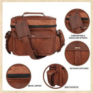 Leather Messenger Bag for Camera - Vintage Shoulder Satchel Camera Bag for DSLR, Canon, Nikon, Fuji Cameras - Travel, Portable Photography Bag