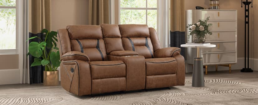 EBELLO Faux Leather Recliner Sofa Furniture Set for Living Room, Recliner Chair, Manual Loveseat, 3 Seat Recliniing Sofa Couch Set for Meeting Room, Brown